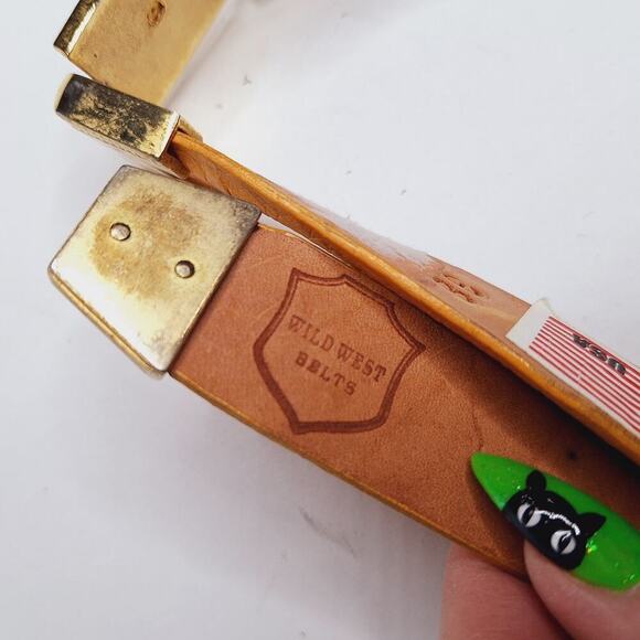 Wild West Belt Ostrich Leather Lion Greek Key Meander Yellow Gold Western 38 USA - Picture 4 of 13